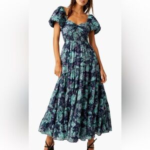 Free People Navy and Teal Floral Maxi Dress